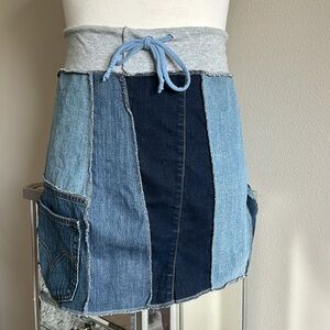 Unbranded Woman’s Blue Denim DIY Skirt - Size M/L Artsy Patchwork Boho